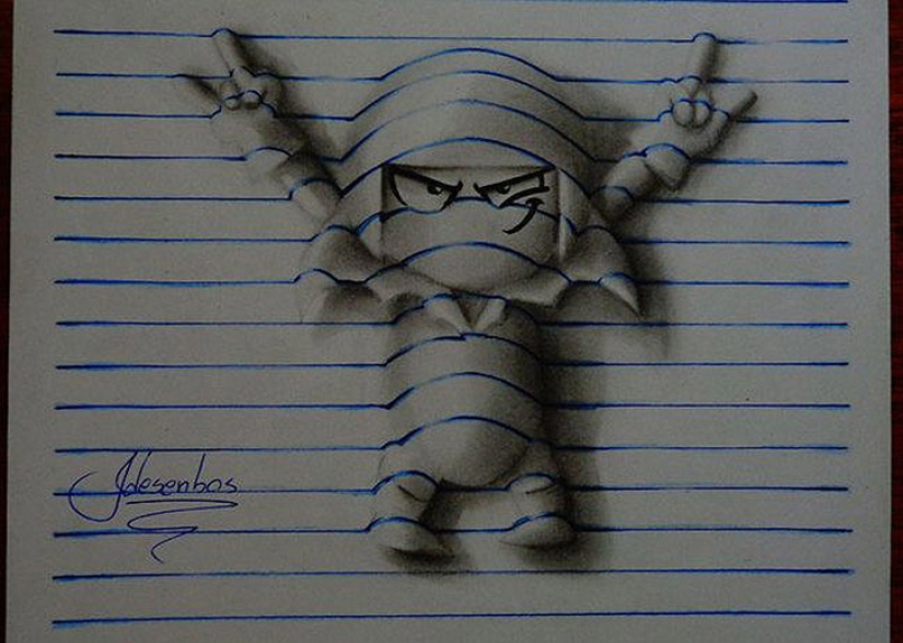 Fantastic 3D illusions on ordinary sheets in a line Fantastic 3D illusions on ordinary sheets in a line