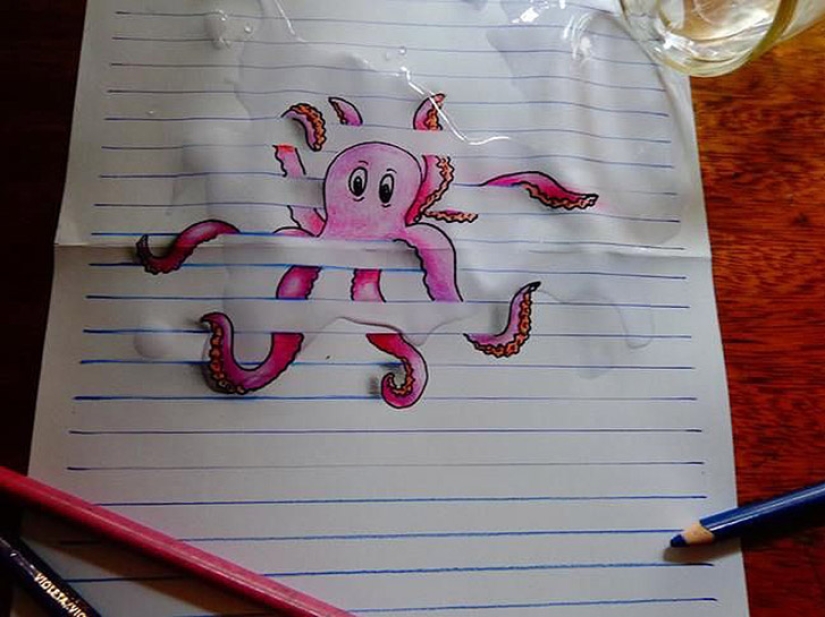 Fantastic 3D illusions on ordinary sheets in a line Fantastic 3D illusions on ordinary sheets in a line