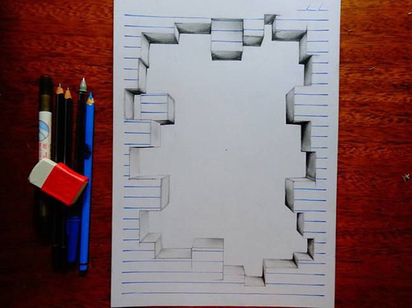 Fantastic 3D illusions on ordinary sheets in a line Fantastic 3D illusions on ordinary sheets in a line