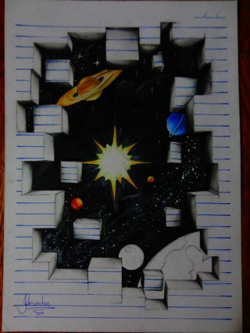 Fantastic 3D illusions on ordinary sheets in a line Fantastic 3D illusions on ordinary sheets in a line