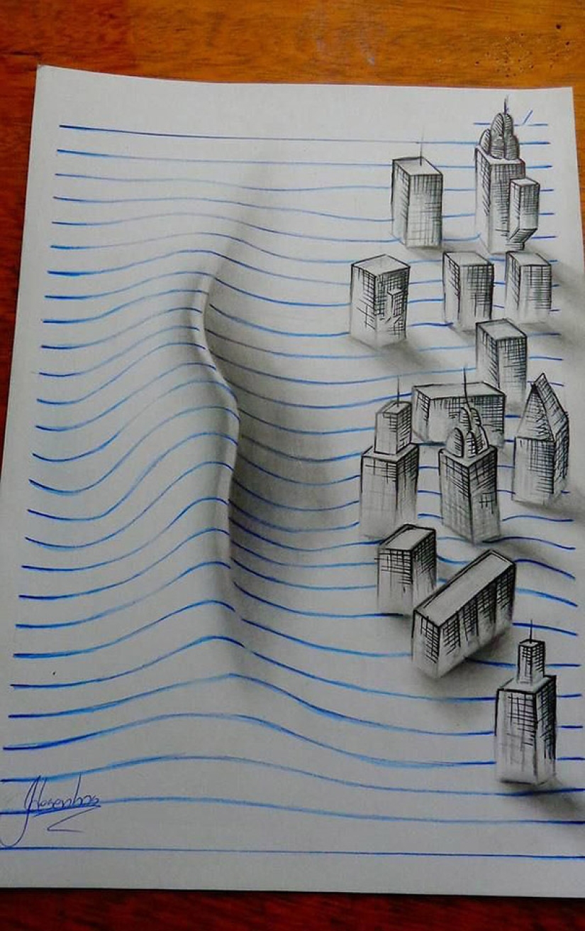 Fantásticas ilusiones 3D en hojas ordinarias en una línea Fantásticas ilusiones 3D en hojas ordinarias en una línea