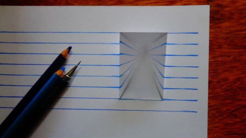 Fantásticas ilusiones 3D en hojas ordinarias en una línea Fantásticas ilusiones 3D en hojas ordinarias en una línea