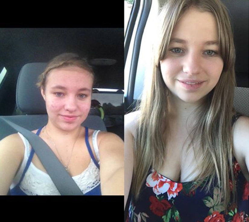 Former "ugly ducklings" share photos before and after as part of a flash mob on Facebook