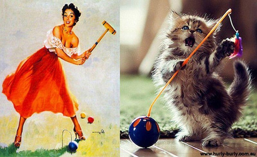 Gatos y niñas en estilo pinup