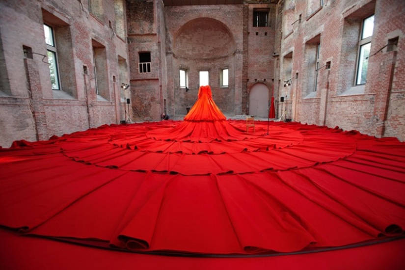Giant red concert hall dress