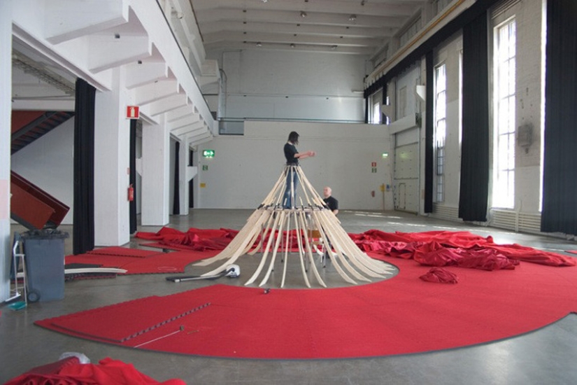 Giant red concert hall dress