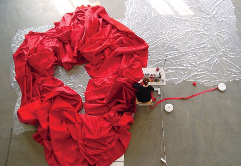 Giant red concert hall dress