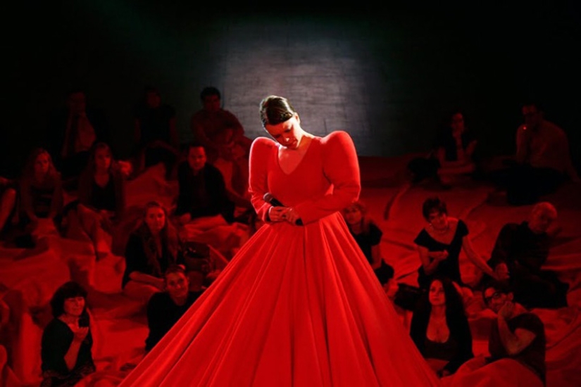 Giant red concert hall dress