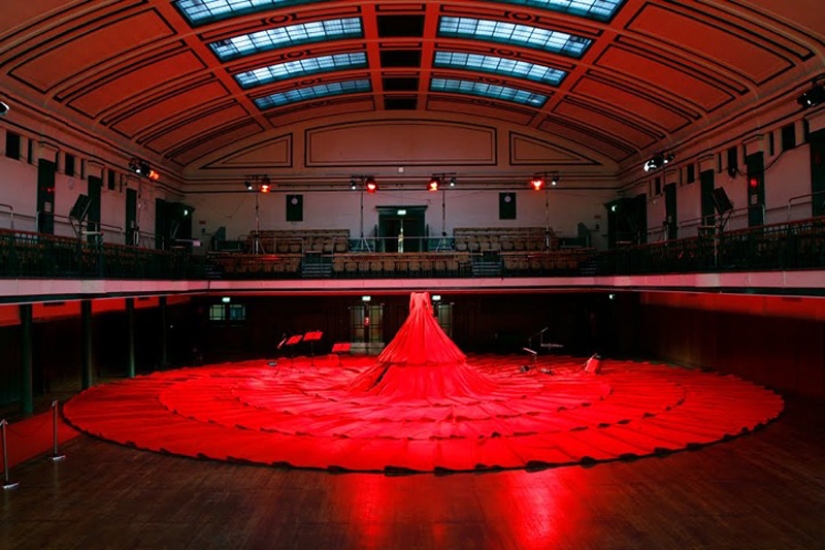 Giant red concert hall dress