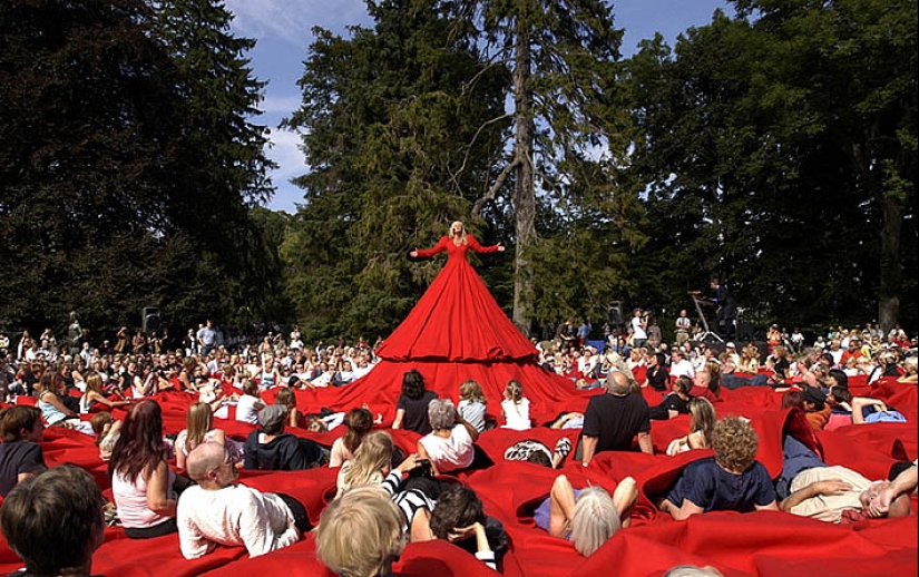 Giant red concert hall dress