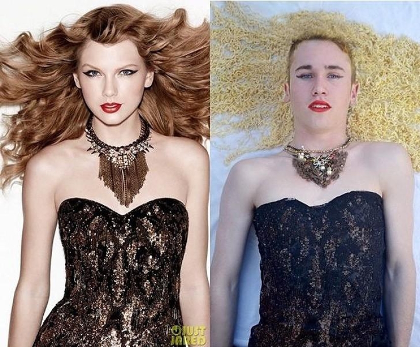 Guy funny recreates celebrity photos at home