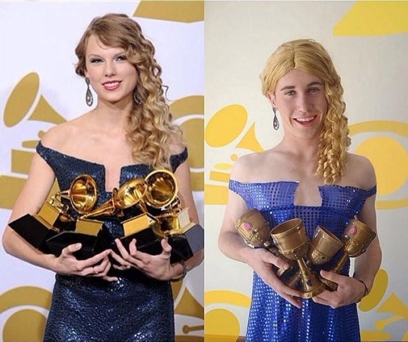 Guy funny recreates celebrity photos at home