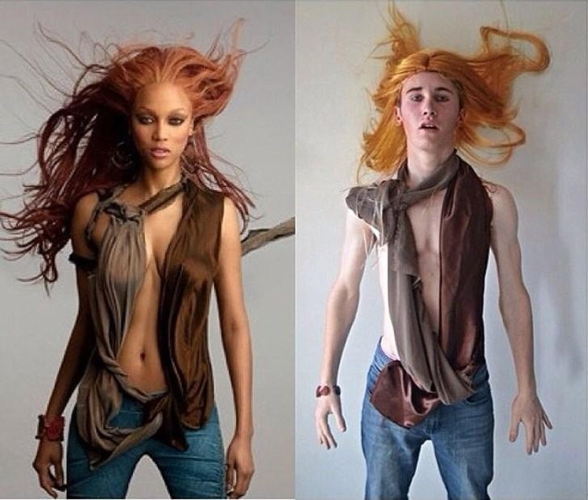 Guy funny recreates celebrity photos at home