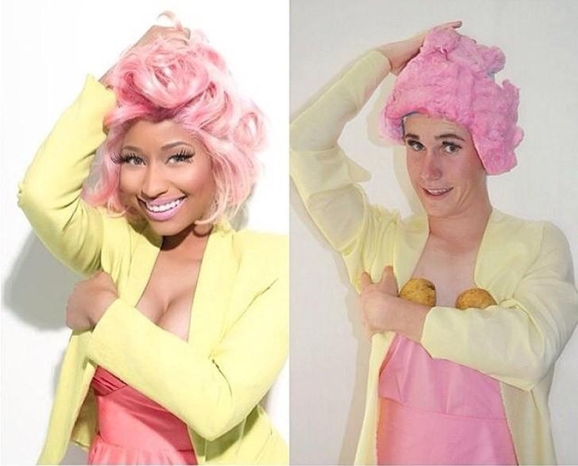Guy funny recreates celebrity photos at home
