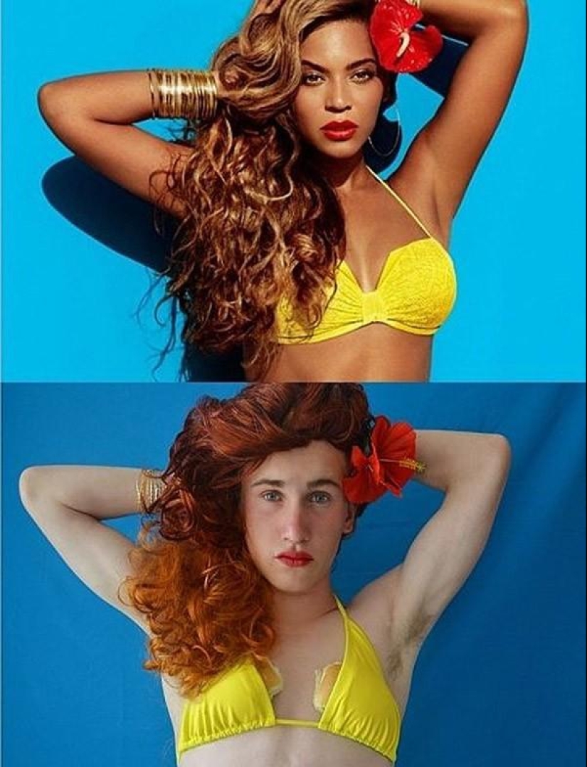 Guy funny recreates celebrity photos at home