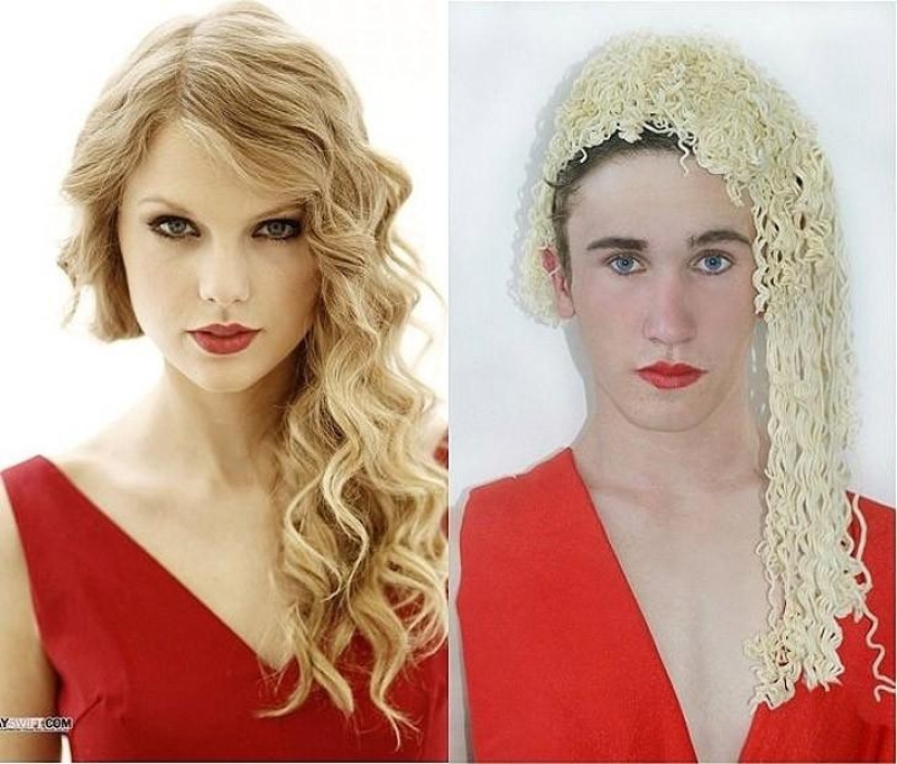 Guy funny recreates celebrity photos at home
