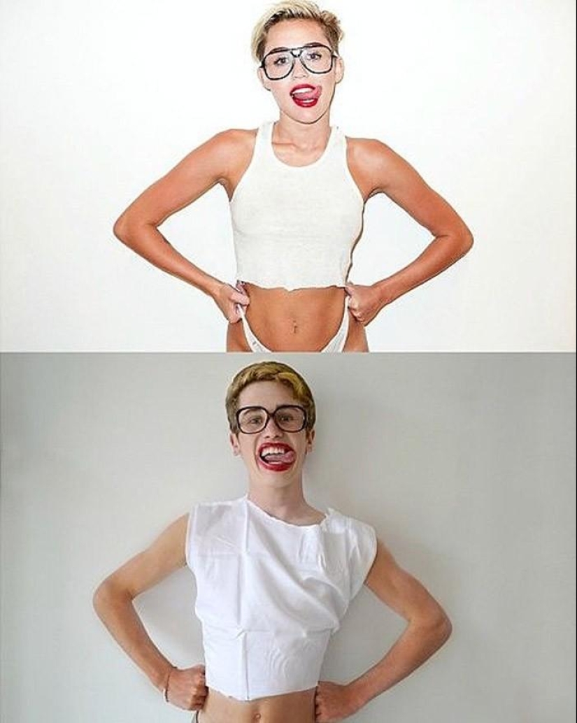 Guy funny recreates celebrity photos at home
