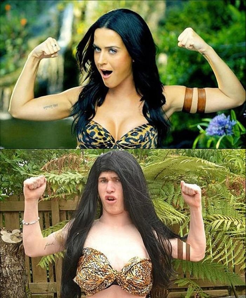 Guy funny recreates celebrity photos at home