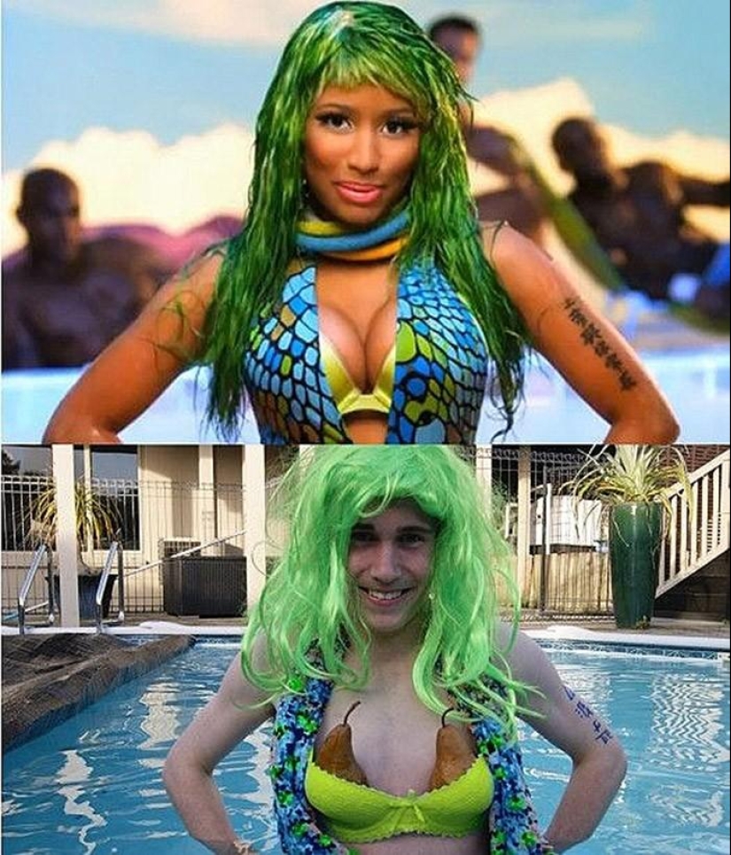 Guy funny recreates celebrity photos at home