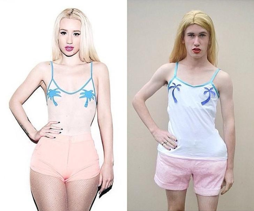 Guy funny recreates celebrity photos at home