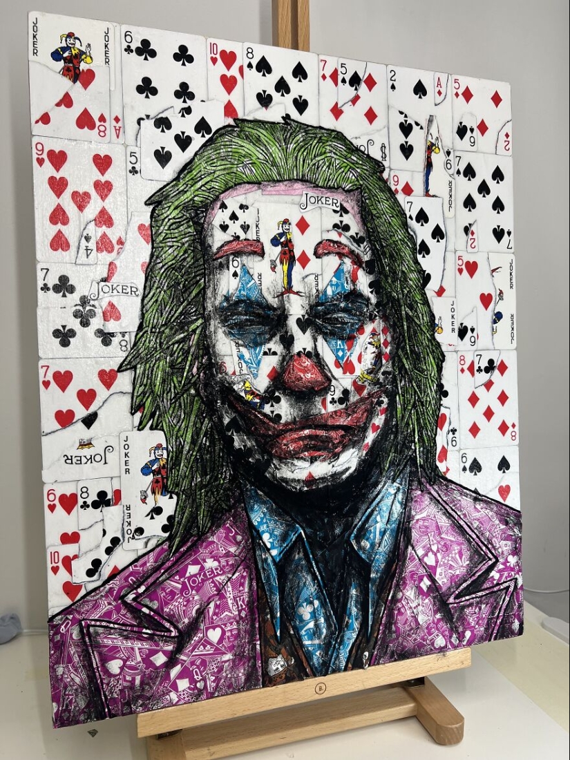 I Make Unique Collage Paintings By Using Only Playing Cards And Black Paint (18 Pics)