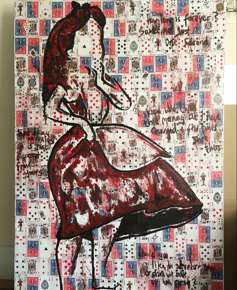 I Make Unique Collage Paintings By Using Only Playing Cards And Black Paint (18 Pics)