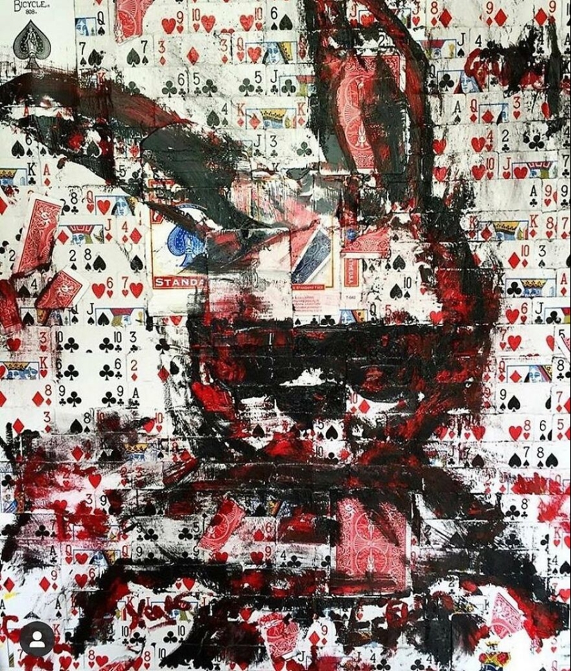 I Make Unique Collage Paintings By Using Only Playing Cards And Black Paint (18 Pics)