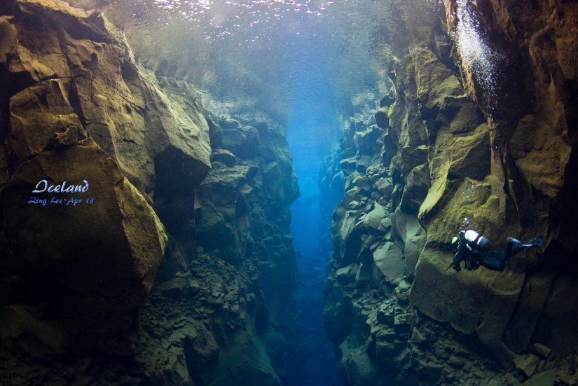 Icelandic fault Silfra - between two parts of the world Icelandic fault Silfra - between two parts of the world
