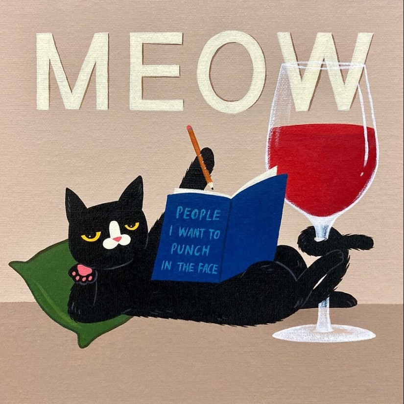 Inspirándose en su gato negro con un toque de actitud atrevida, este artista creó 10 ilustraciones humorísticas