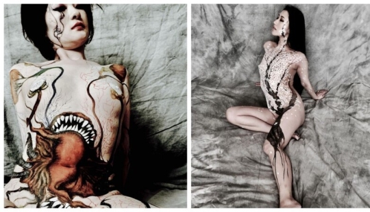 Japanese body art from the Hook Azuma: painting in ink on female bodies