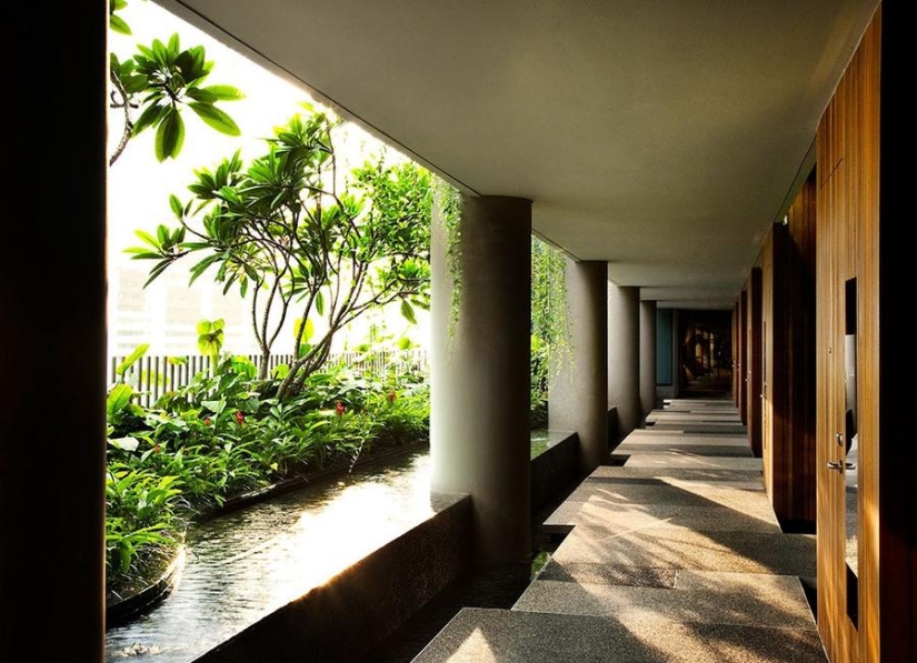 Jardín único en la fachada de un hotel en Singapur. Jardín único en la fachada de un hotel en Singapur.