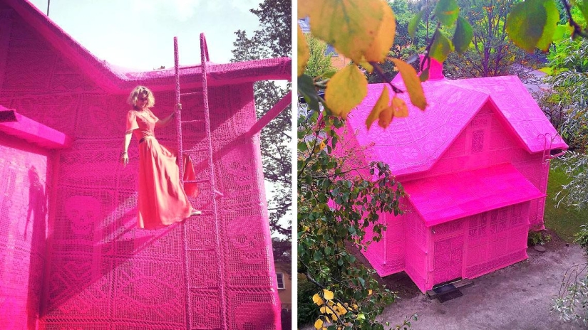 La casa rosada tejida en Finlandia es obra de hábiles manos de un diseñador polaco La casa rosada tejida en Finlandia es obra de hábiles manos de un diseñador polaco