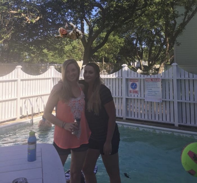 La niña no podía ir a la playa con sus amigas, así que se puso en su foto