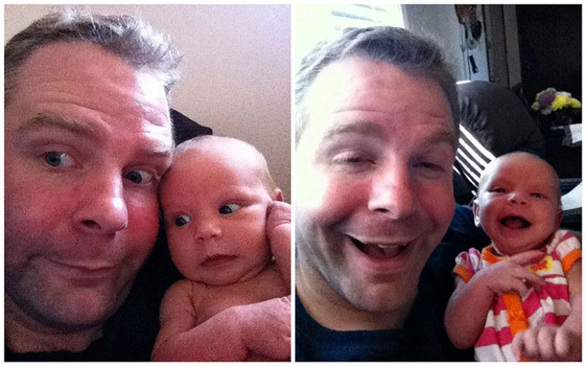 Manzana de un manzano: un padre joven es fotografiado con una hija recién nacida