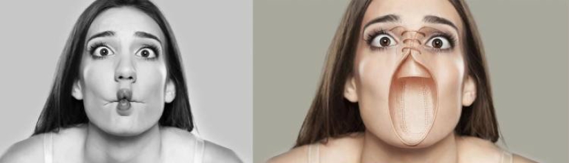 My feet are in my mouth: why did the photographer cross portraits of people and pictures of shoes