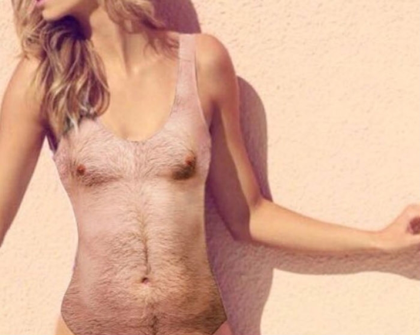 Nothing special, just a women's swimsuit with a print of a man's hairy chest