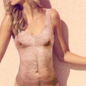 Nothing special, just a women's swimsuit with a print of a man's hairy chest Nothing special, just a women's swimsuit with a print of a man's hairy chest