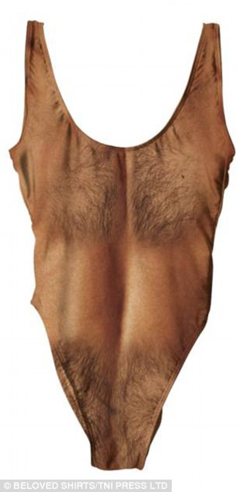 Nothing special, just a women's swimsuit with a print of a man's hairy chest