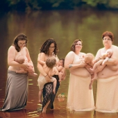 Nursing mothers bared their breasts for a photo shoot in the river to tell their stories