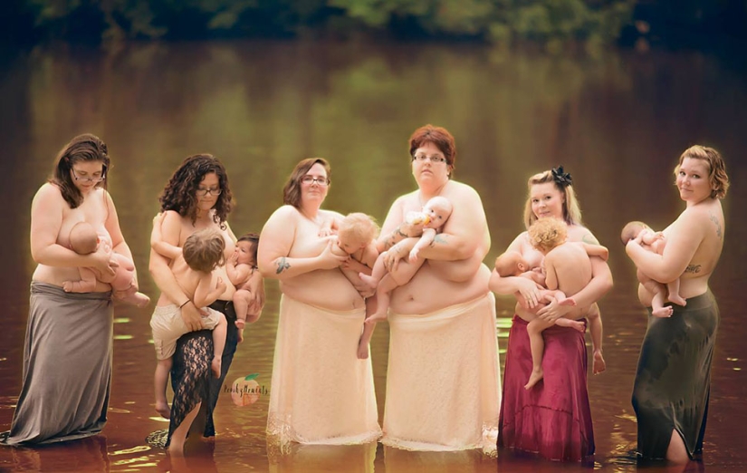 Nursing mothers bared their breasts for a photo shoot in the river to tell their stories Nursing mothers bared their breasts for a photo shoot in the river to tell their stories