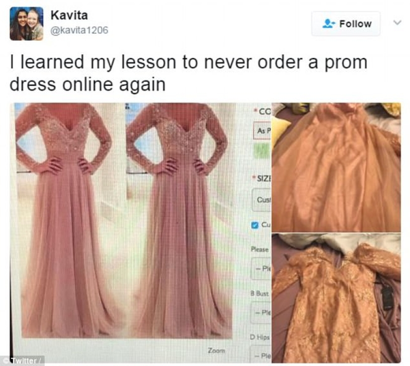 Pedir un vestido de fiesta en línea: expectativa y realidad