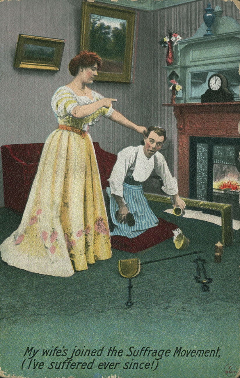 Postales retro que muestran el miedo de la sociedad al empoderamiento de las mujeres