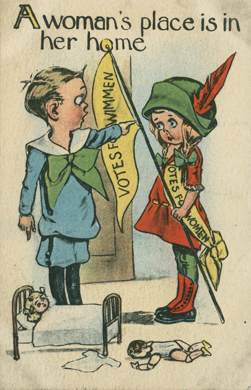 Postales retro que muestran el miedo de la sociedad al empoderamiento de las mujeres
