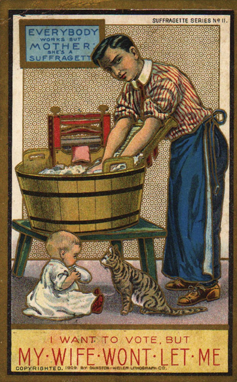 Retro-postcards showing society's fear of women's empowerment