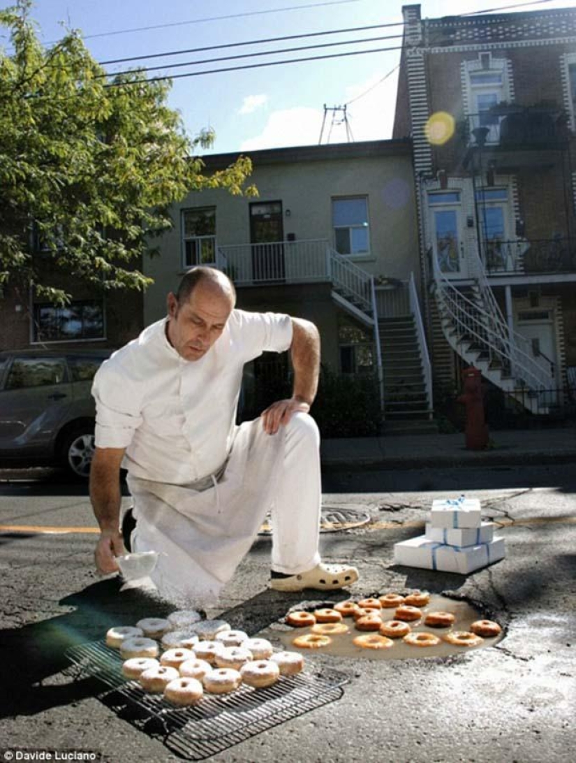 Road potholes as an art object Road potholes as an art object