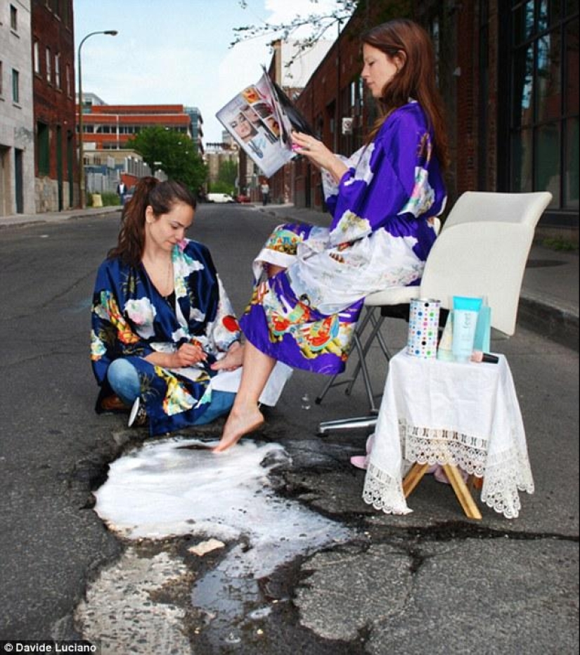 Road potholes as an art object Road potholes as an art object