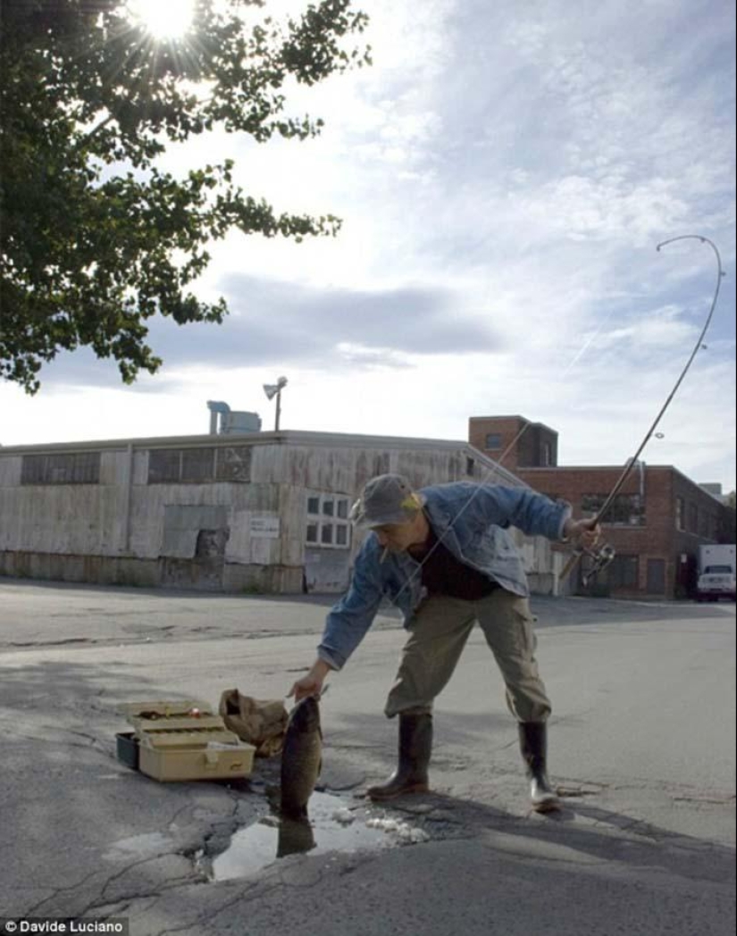 Road potholes as an art object Road potholes as an art object