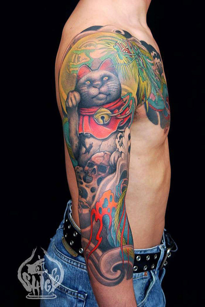 Shige es un tatuador japonés de cuerpo completo.