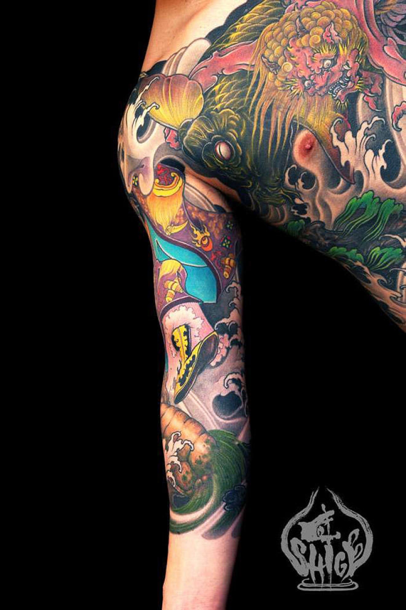 Shige es un tatuador japonés de cuerpo completo.