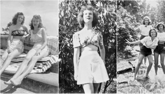 Shorts with a cropped top: the favorite summer outfit of young American women of the 40s